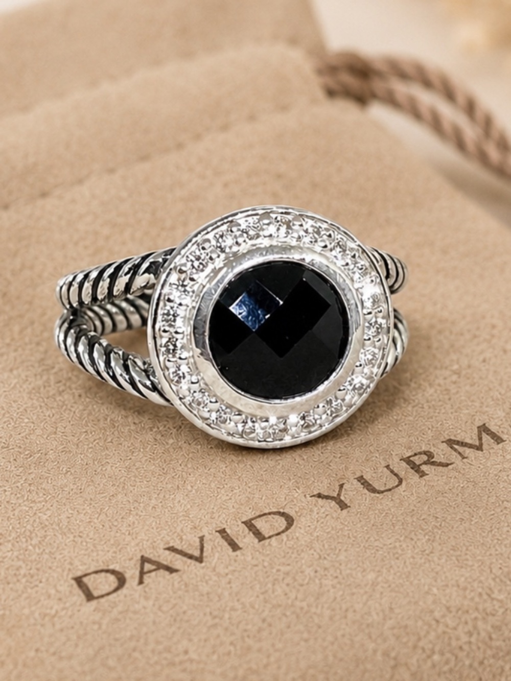 David Yurman Onyx & Diamond Albion Ring – Sterling Silver – Size 6.25